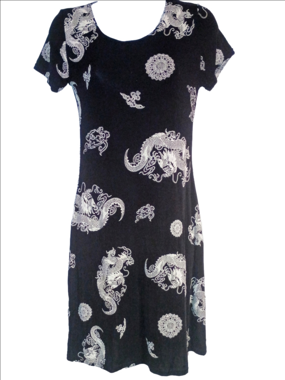 Y2K Vintage Black Dragon-Print Short Sleeve Mini Dress